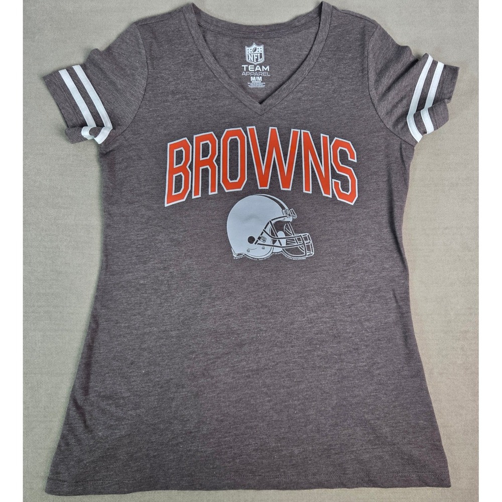 NFL Team Apparel Cleveland Browns Womens V-Neck Graphic T-Shirt Brown Medium